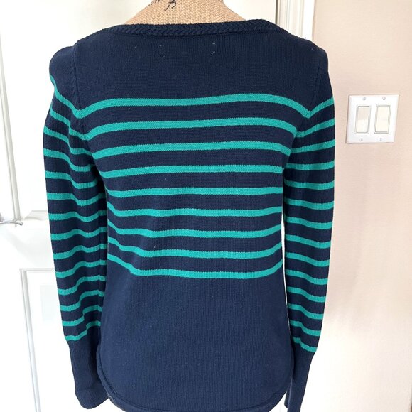 Ann Taylor Loft Sweater Navy Blue Green Striped Long Sleeve Size Medium - Picture 5 of 7
